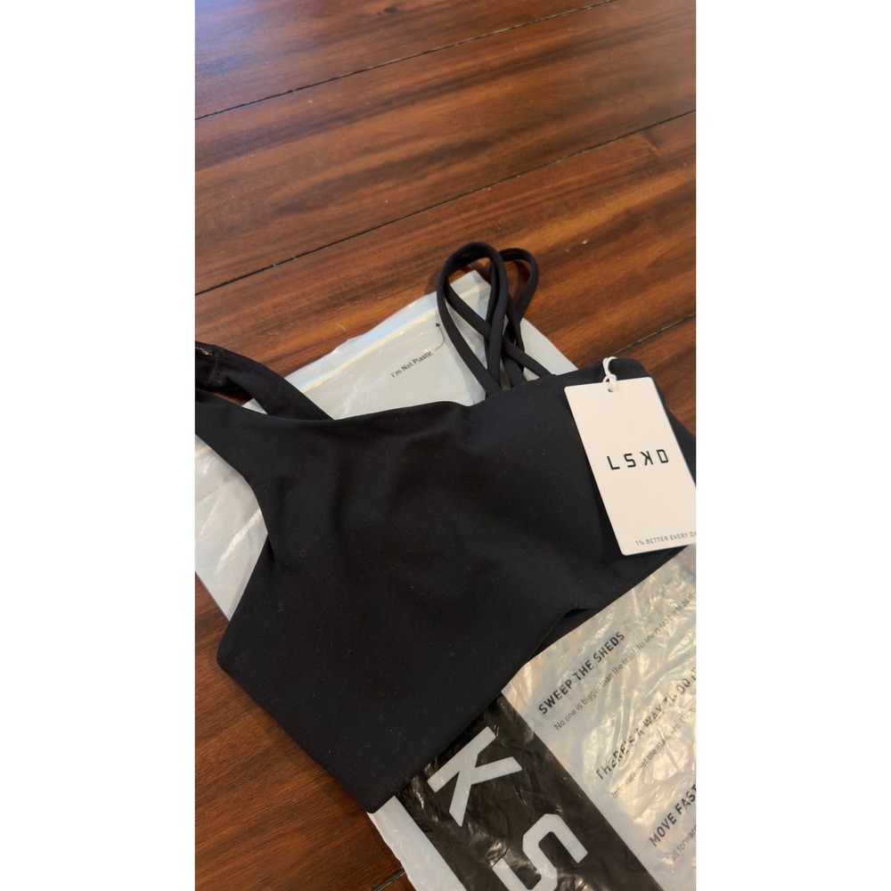 LSKD Galvanise Sports Bra 2.0 Black Asymmetric Strappy Back Women's XS New NWT - Picture 8 of 16